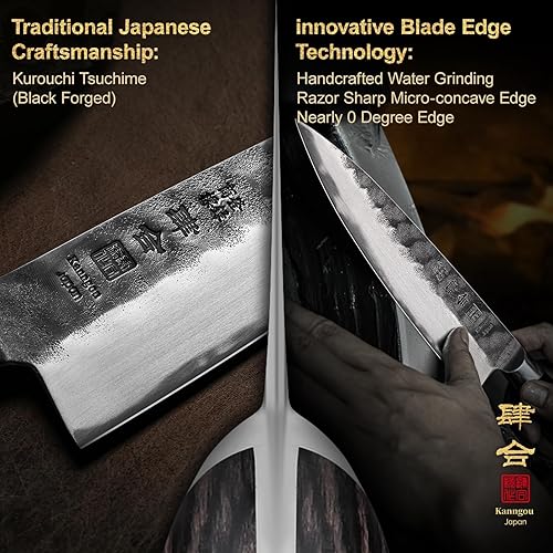 Miniatura 5 de Cuchillo de chef japonés de 8 pulgadas, cuchillo de cocina forjado negro con acero de aleación AUS-8 y mango de madera de Pakka de espiga completa,