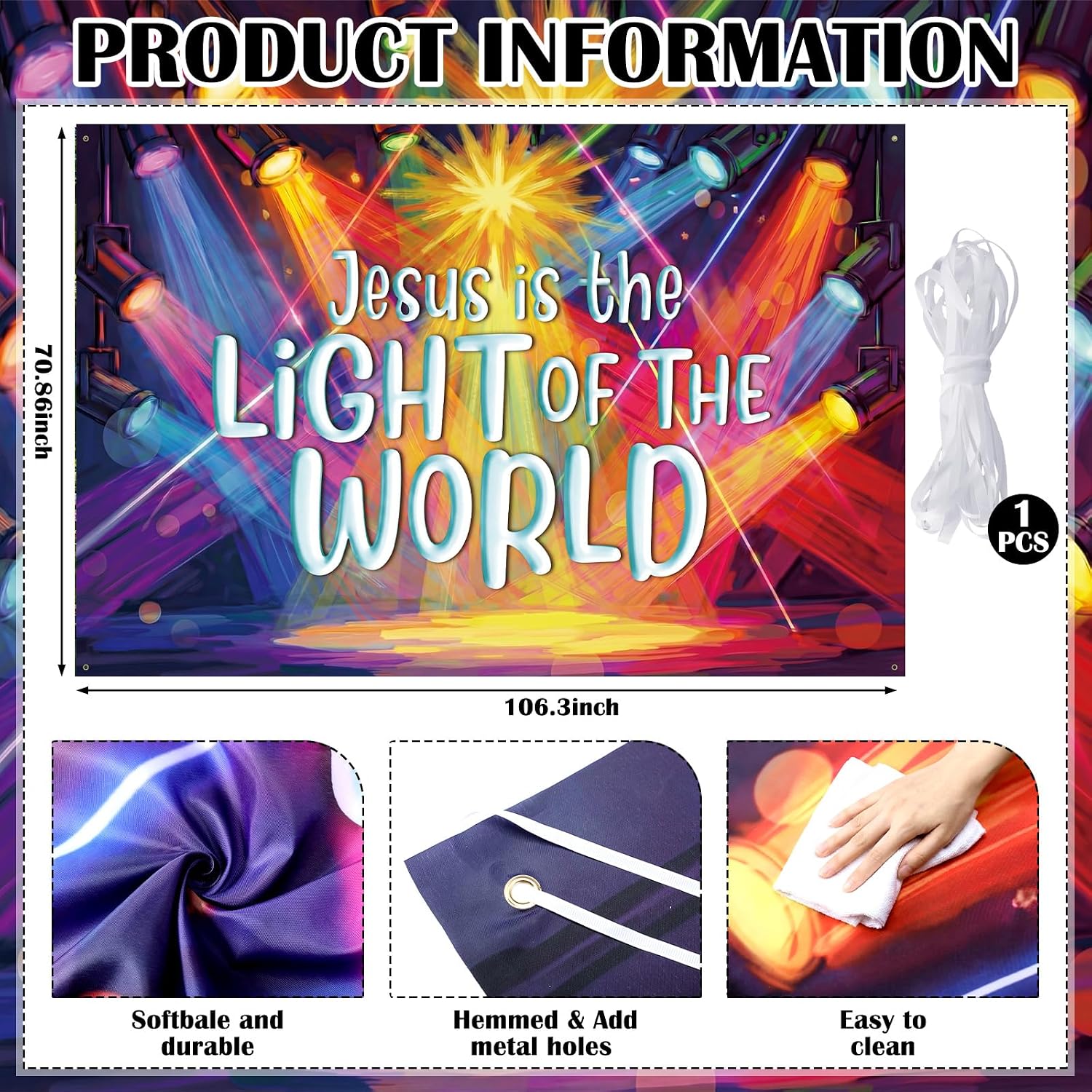 Chumia Vbs 2026 Backdrop 9 x 6 ft Jesus is The Light of The World Background Illumination Theme Vbs Decorations Large Sized Bible Decorative Background Photography Banner Party Decor
