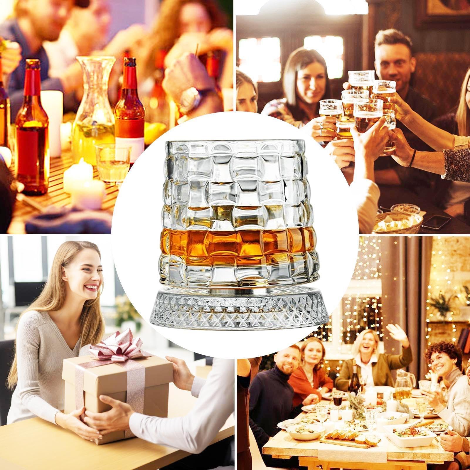 Bicchiere da whisky girevole a 360 gradi, bicchiere da cocktail girevole con base disaccoppiata stabile, bicchieri da whisky in rotante con funzione antistress, per rum, cocktail