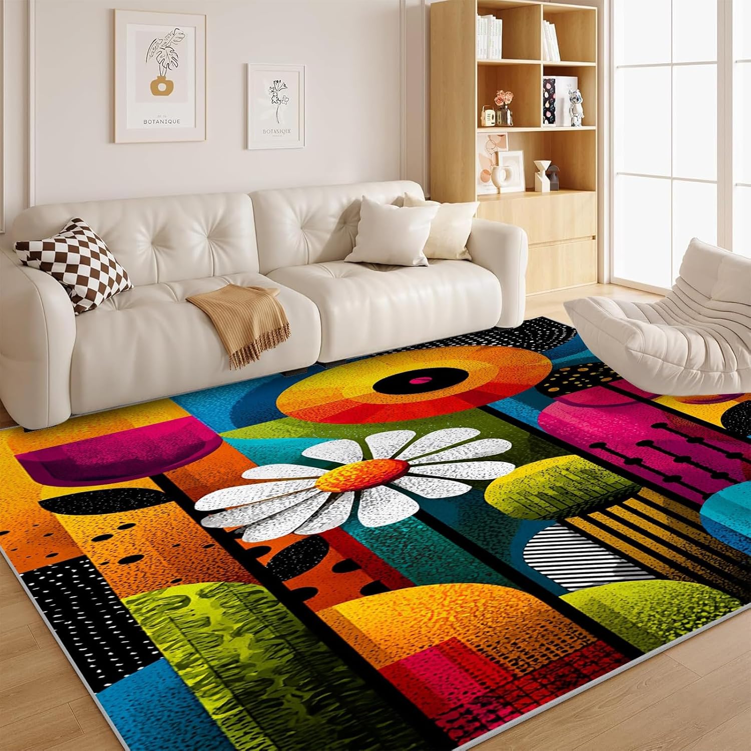 Modern Aesthetic 5x7 Rug - Abstract Floral Rug 4x6 - Geometric Pattern Area Rug for Bedroom Living, Colored Carpet, Non Slip & Soft Low Pile Indoor Washable Rugs for Women Teens V131