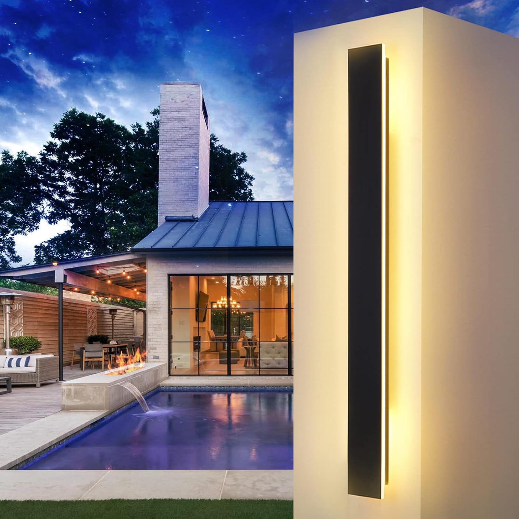 LED Wandleuchte Aussen/Innen Lang Wandlampe Anthrazit, Ip67 Wasserdicht Außenwandleuchten Aluminiumlegierung Schwarz Außenleuchte Terrasse Wandleuchte Für Gärten, Villa , Warmes Licht,115*5cm,28w