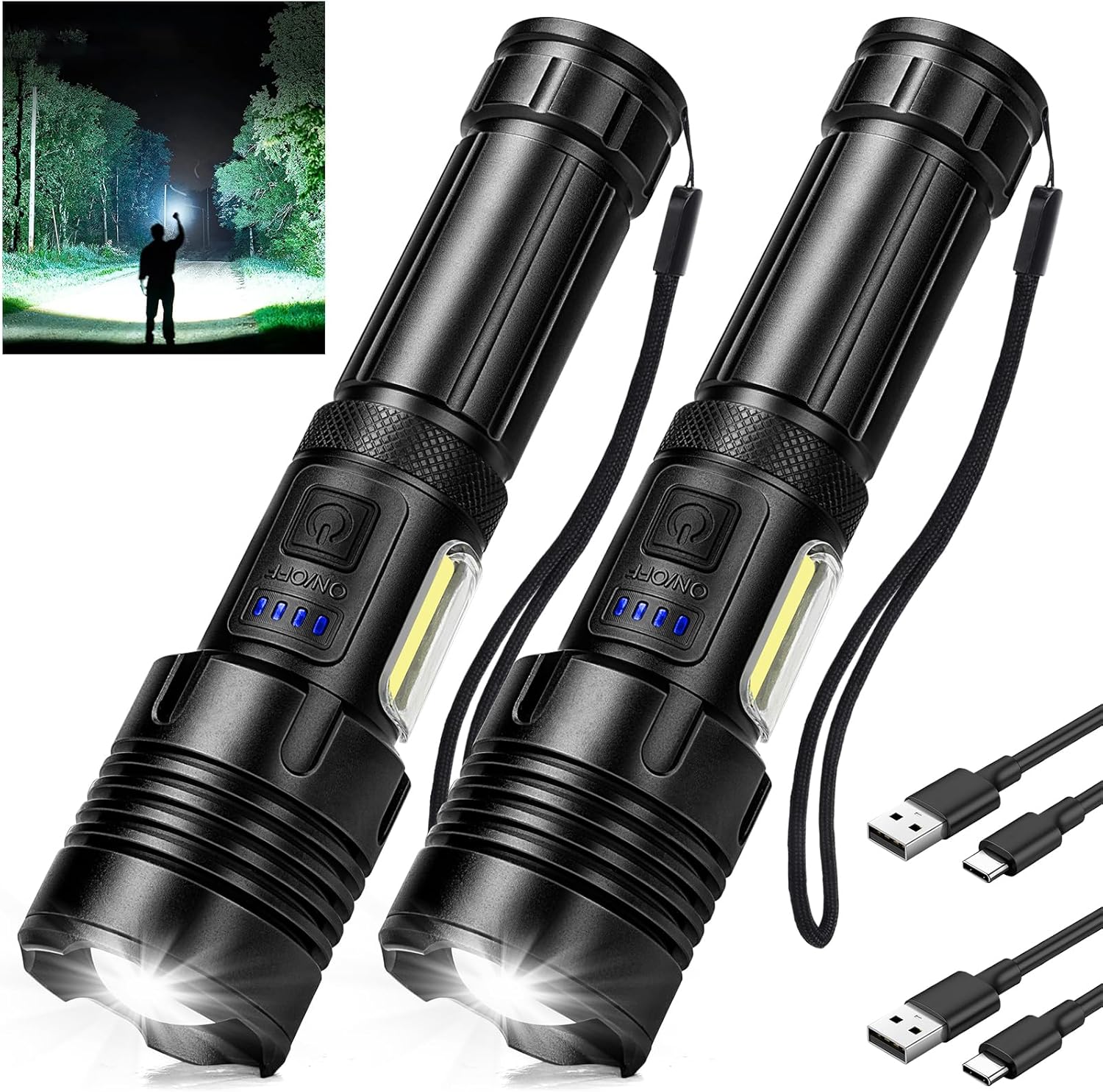 azamine Rechargeable Flashlights High Lumens, 990000LM Bright Flashlight Βattery Include, Adjustable LED Flashlight 7 Modes, IPX7 Waterproof Handheld Flash Light for Home, Camping, Emergencies