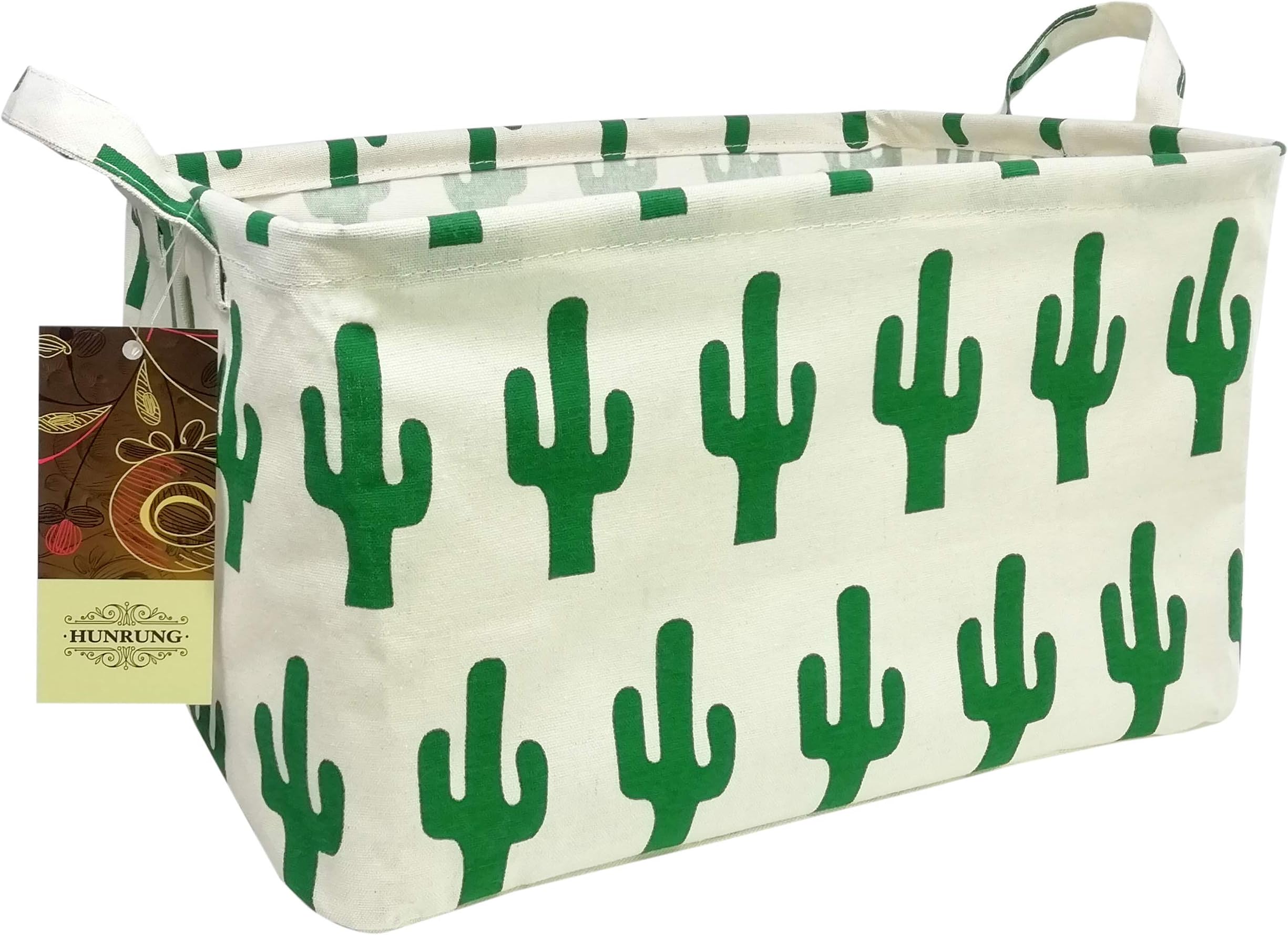 HUNRUNG Rectangle Storage Basket Cute Canvas Organizer Bin for Pet/Children Toys, Books, Clothes Perfect for Rooms/Playroom(Rectangle Cactus)