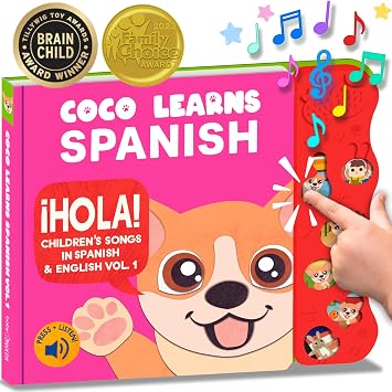 Coco Learns Spanish Vol. 1 - Book for Toddlers 1-3 Musical Books for Kids, Interactive Baby Sound Book, Educational Song Learning Toys, Bilingual Music Toy for Babies, Libros para ninos en Espanol