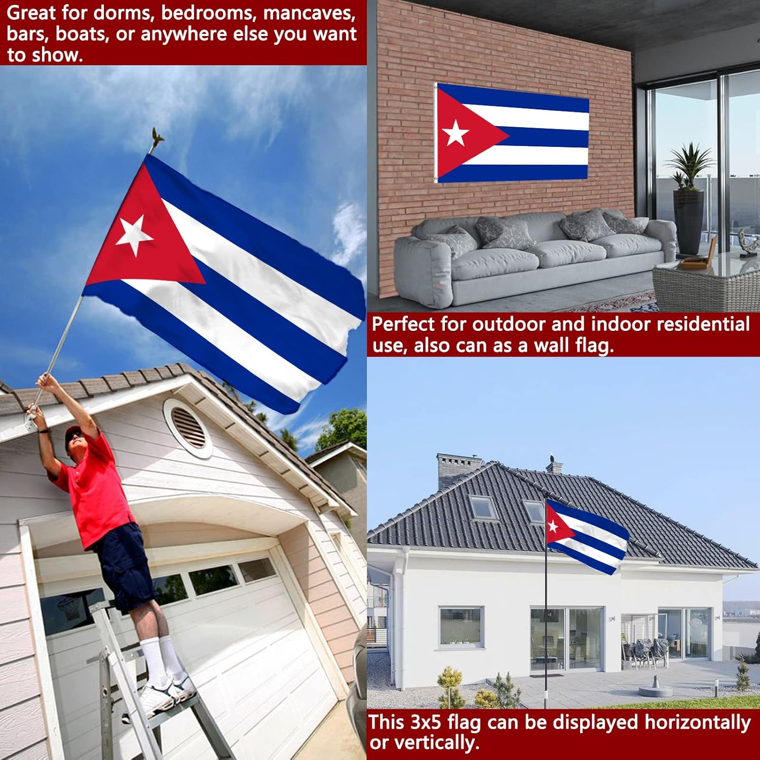 Cuban Flag 4x6 Outdoor Double Sided- Heavy Duty Cuba Flags for wall with 2 Brass Grommets 4 Rows Stitched Cuban Decorations for Parties - Image 2