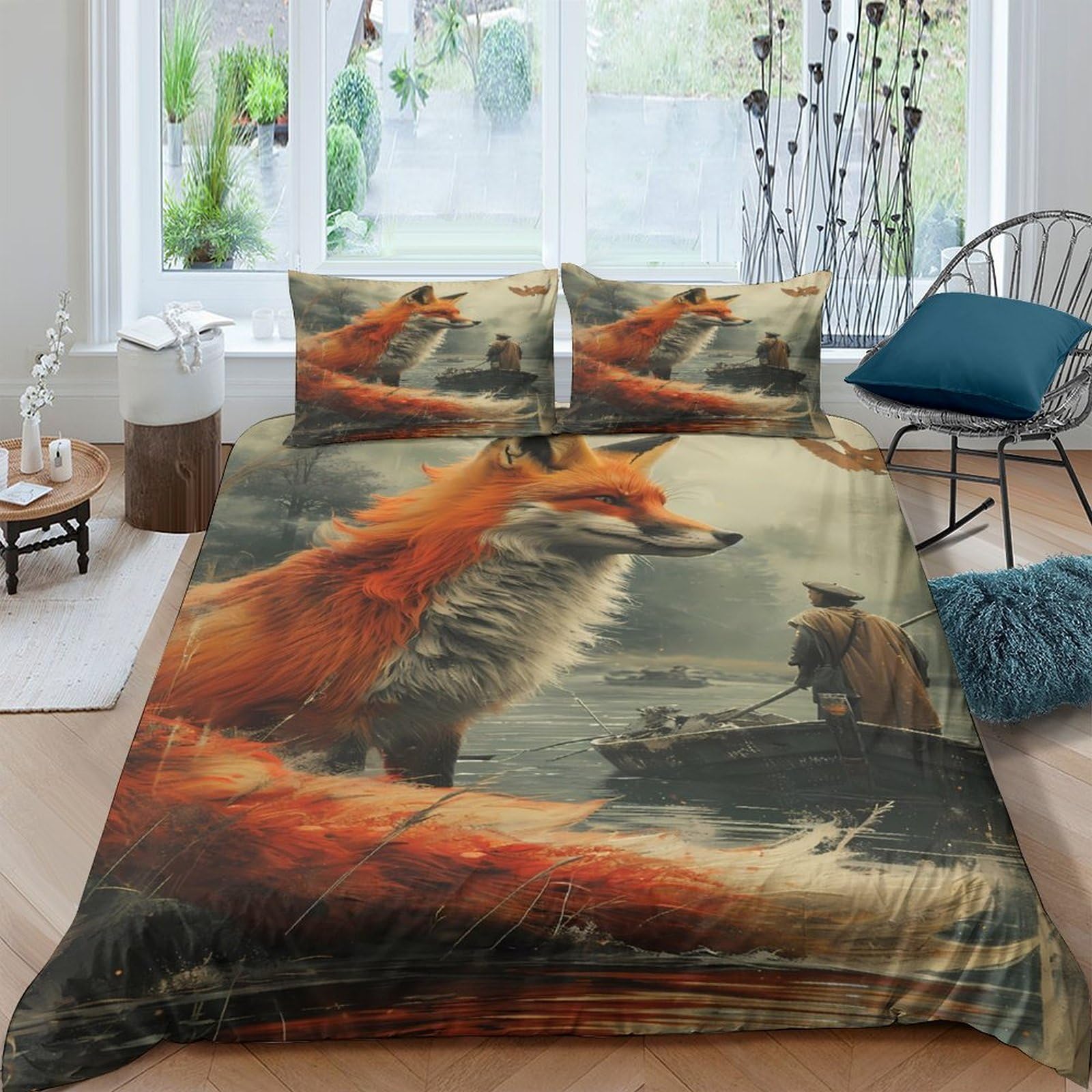 Ctjqhvkz Style-2 3D Printed Fox Forest Fitted Sheet Microfiber Soft Breathable Sunset Landscape Mattress Cover For Bedroom Dorm Decor Single（135X200cm）