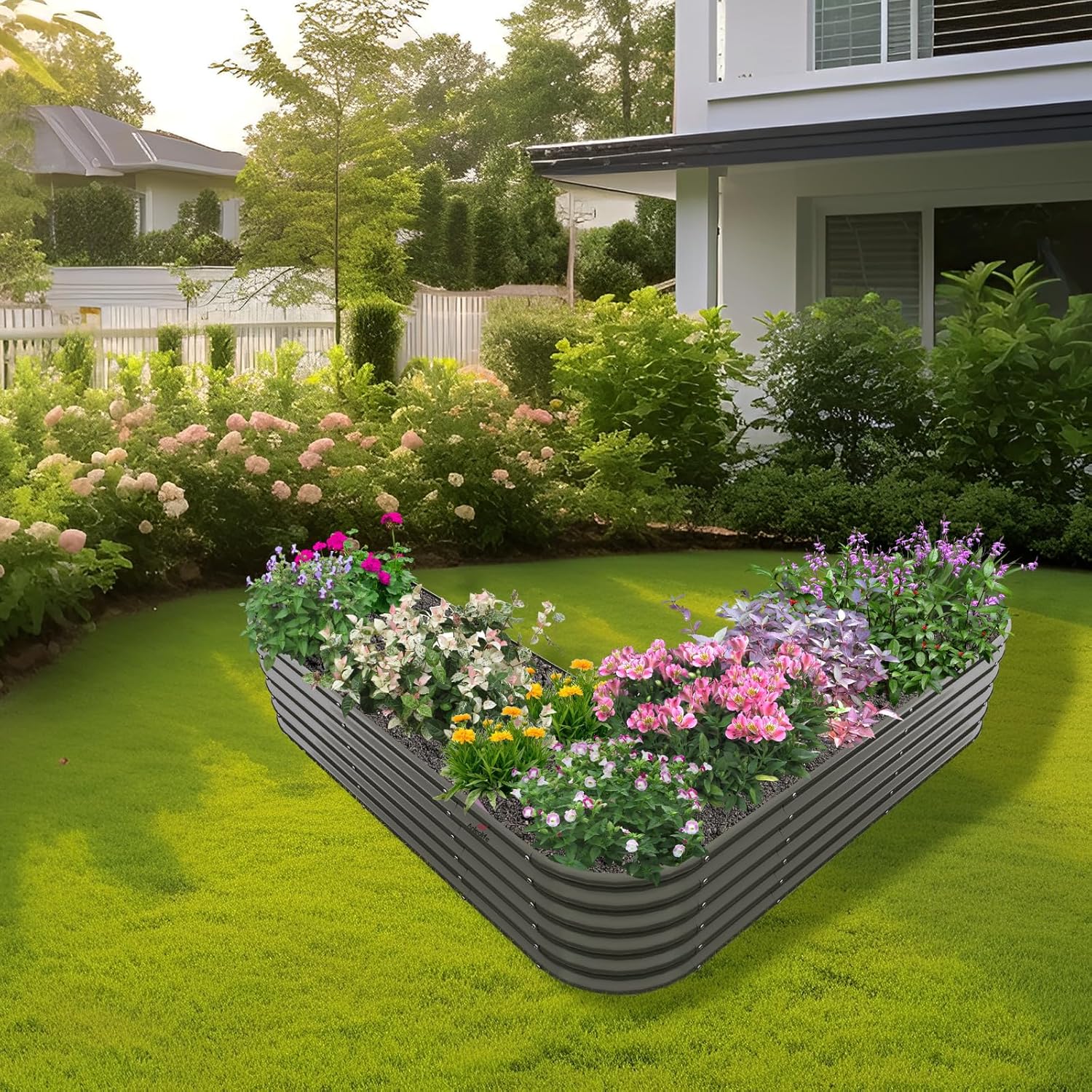 A ANLEOLIFE Heart-Shaped Galvanized Raised Garden Beds Outdoor,81x81x18in Large Metal Planter Box for Planting Vegetables Flowers Herb, Anti-Rust & Easy-Setup, Quartz Grey
