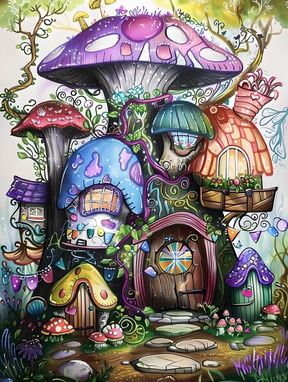Rqwybcaxn Bead Embroidery Kits Mushroom House 40x50cm