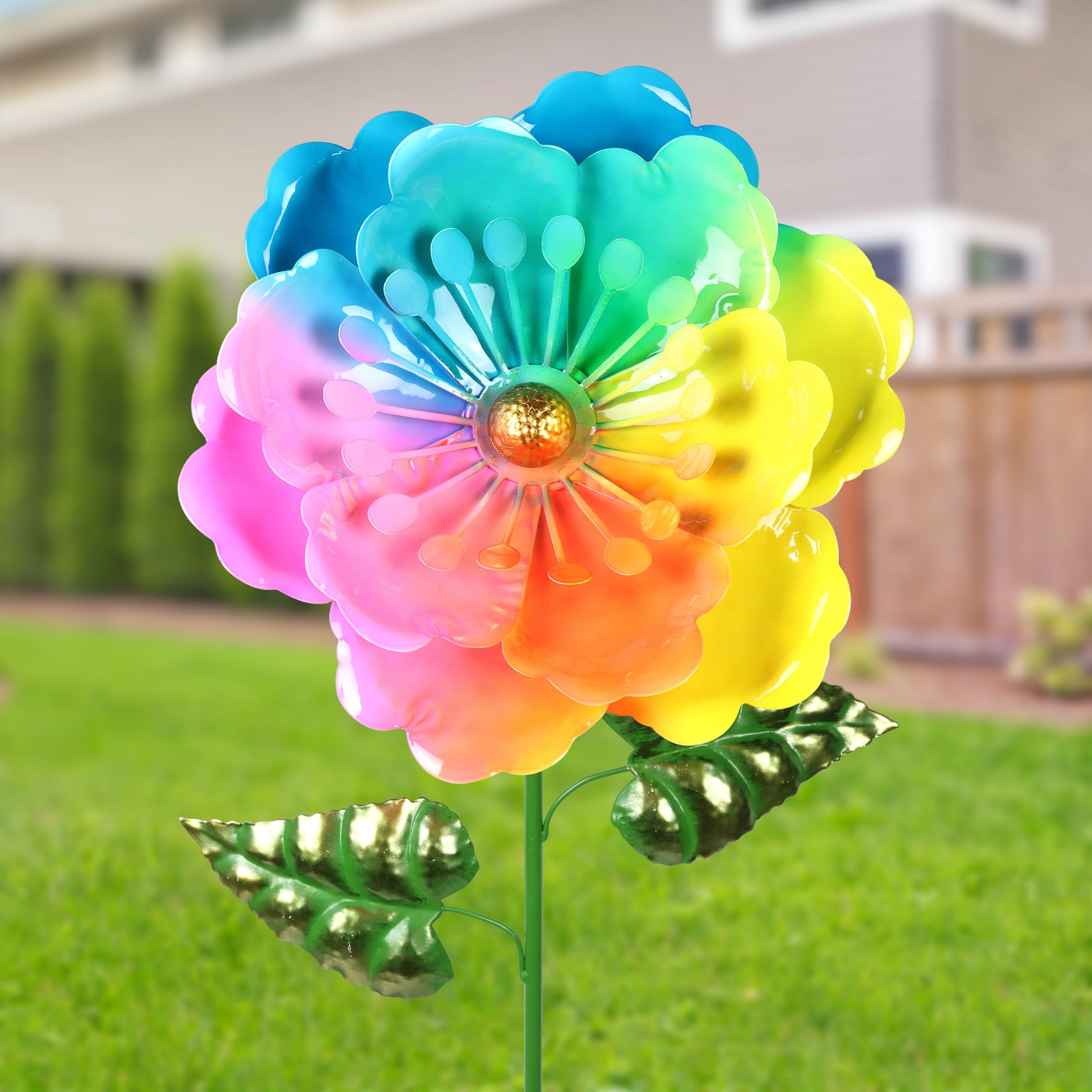 Amazon.com: Exhart Rainbow Colored Flower Bouncing Metal Garden