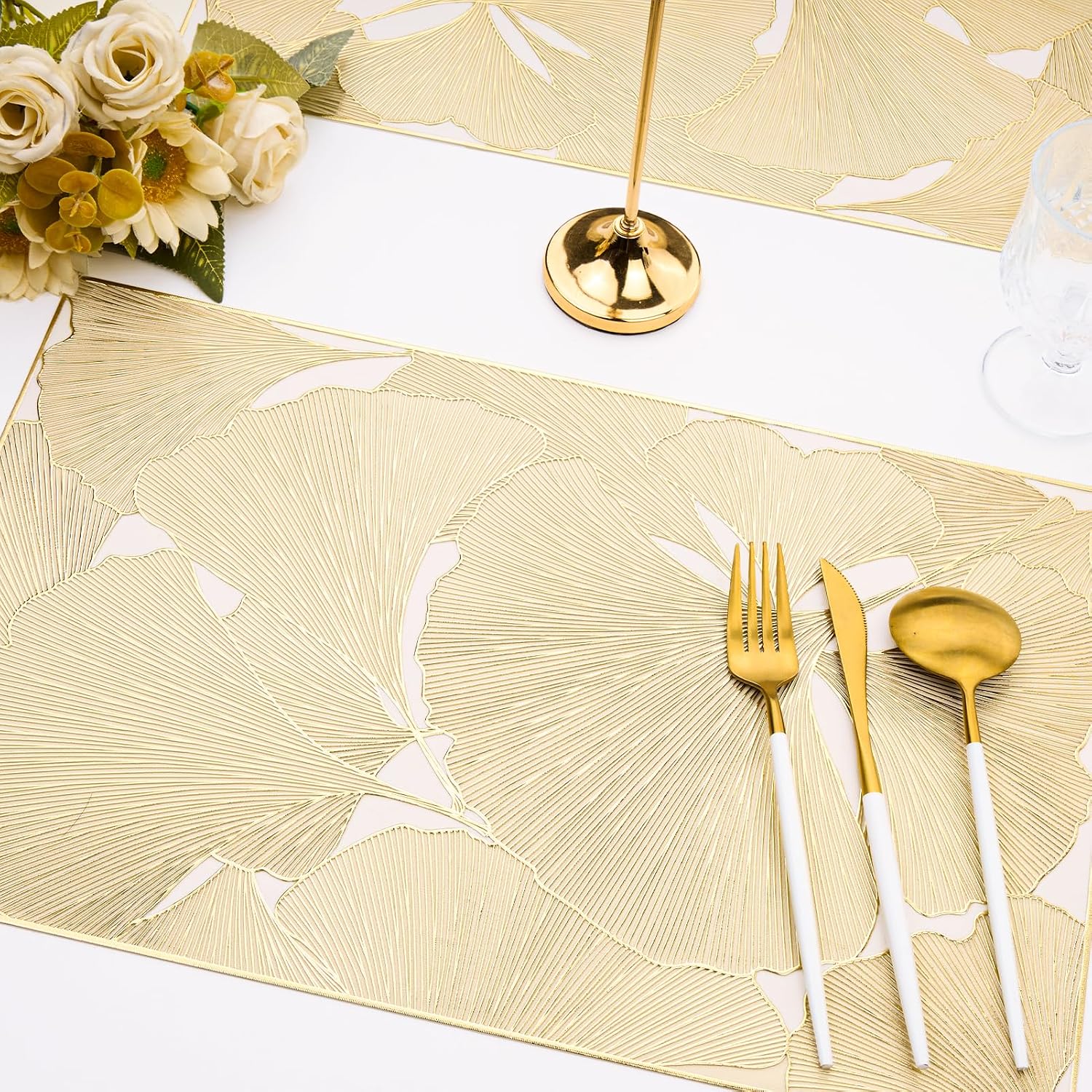 Gold Placemats Set of 6 Rectangular Vinyl Metallic Place Mats image 5
