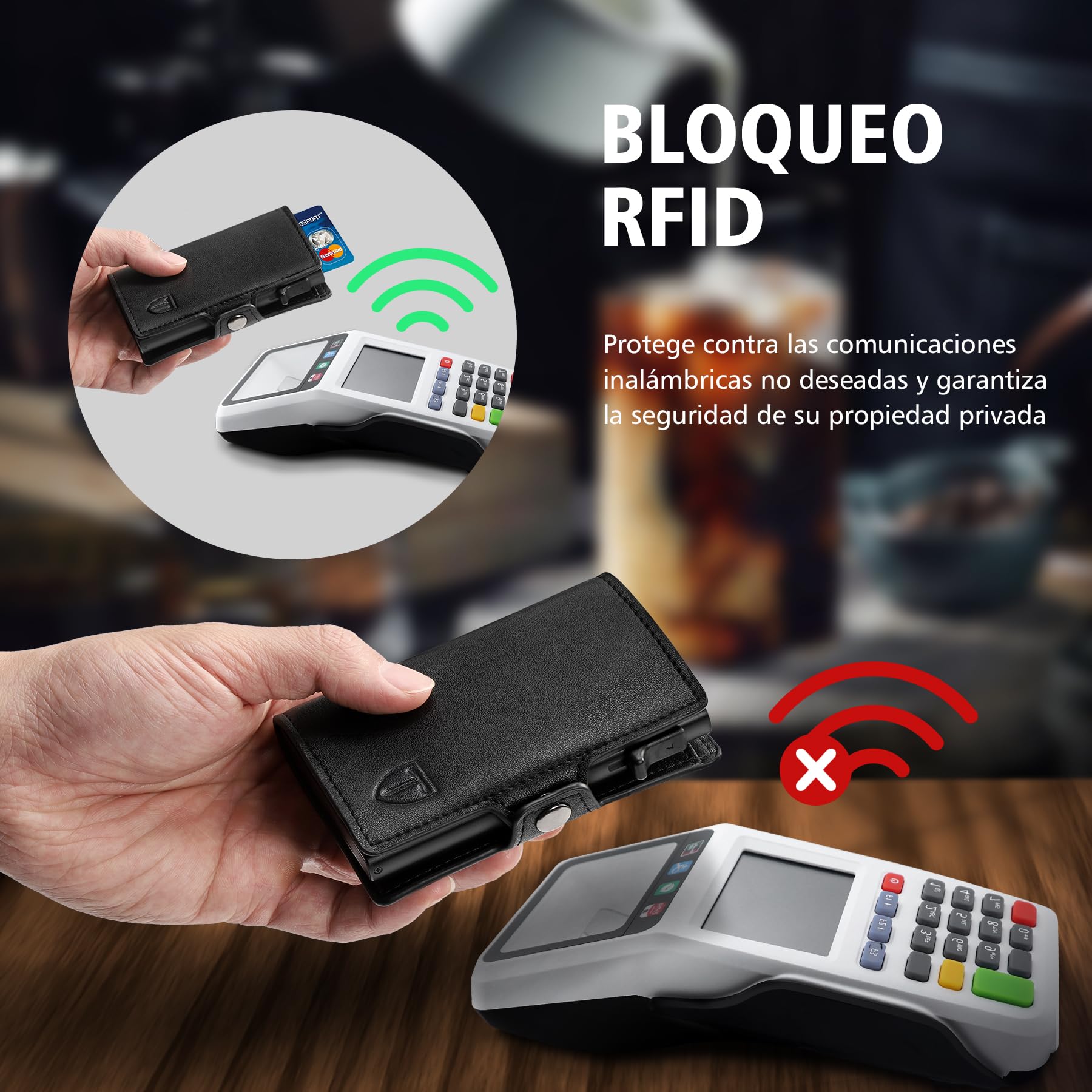 TEEHON Tarjeteros para Tarjetas de Credito | Cartera para Hombre y Mujer con Monedero | Automática Pop-up Billeteras de Protección RFID | Regalos para Hombres | Negro (A-Negro)