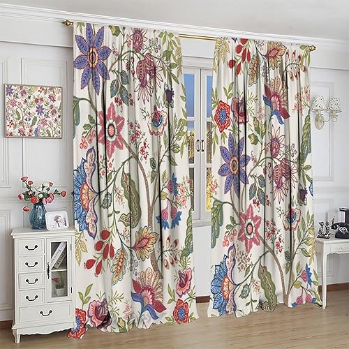 Miniatura 95 de Retro 70s Floral Blackout Window Curtains, Watercolor Flower Plant Rustic Modern Style Pattern Window Drapes, for Bedroom Living Room 42x45in 2
