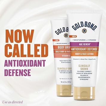 Gold Bond Age Renew Antioxidant Defense Body & Face Lotion, Brightens, Smooths & Evens Skin Tone, Nongreasy Moisturizer With Vitamin C, Superfruits & Green Tea, 8 oz.