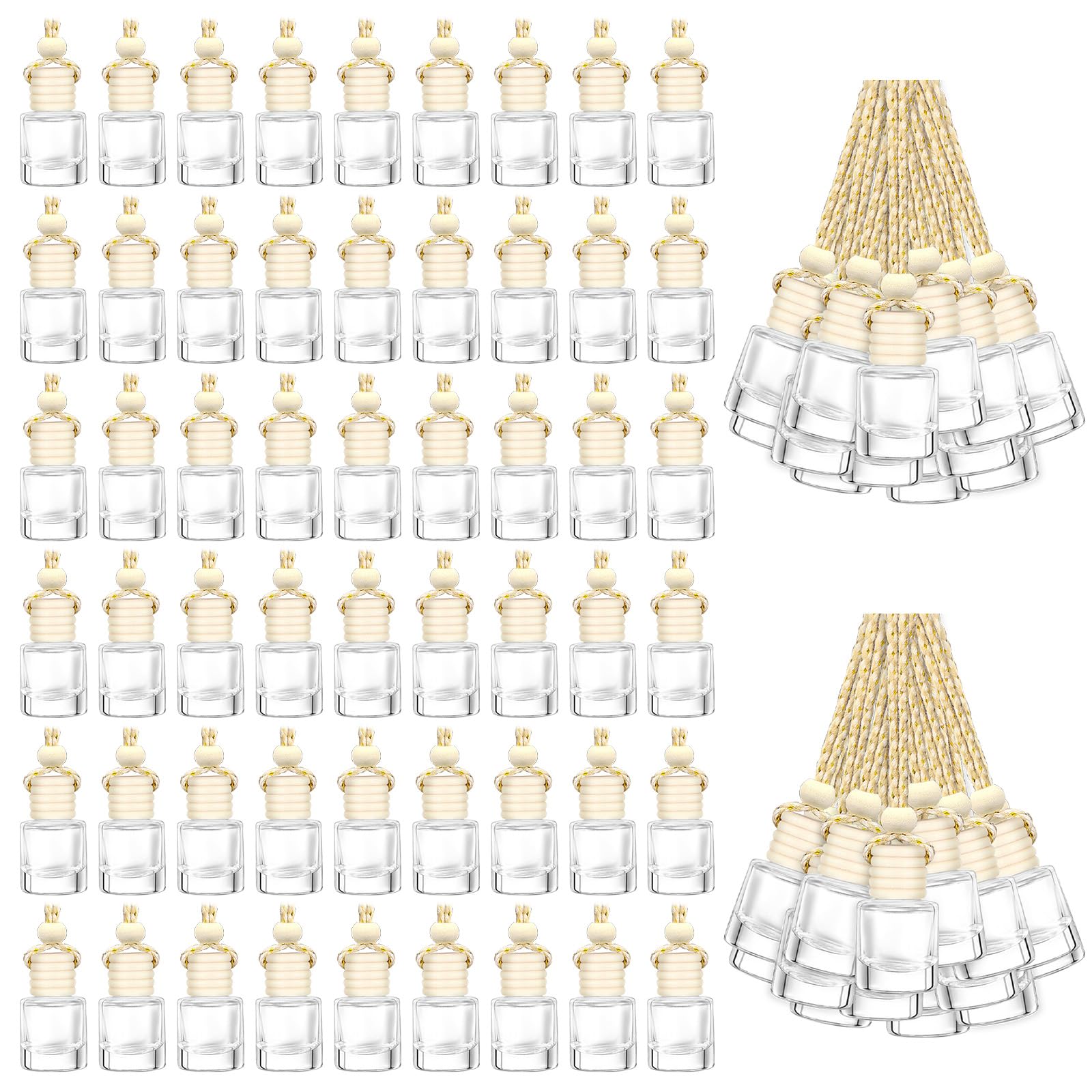 200 ambientadores colgantes de 8 ml para coche, botellas difusoras de aceites esenciales vacías transparentes para aromaterapia, fragancia, perfume, colgante, frascos de vidrio, decoración