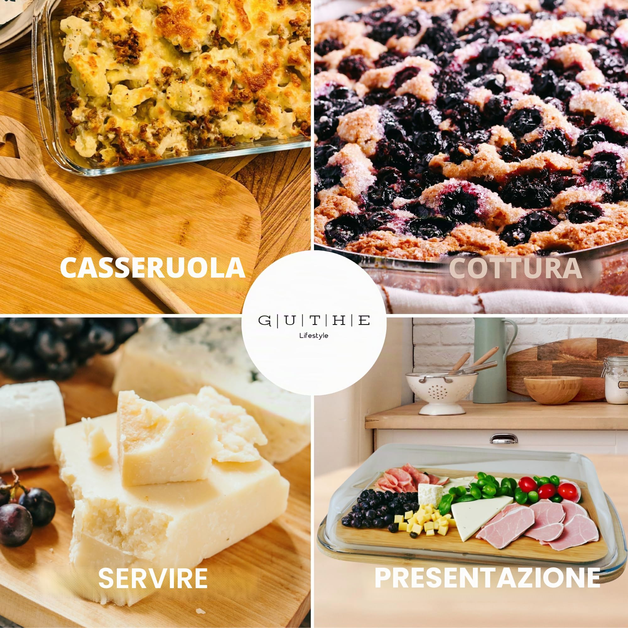 Good Lifestyle - Set di 3 scatole per salumi, per frigorifero, in vetro, con coperchio in legno, impilabili, salsicce e formaggi