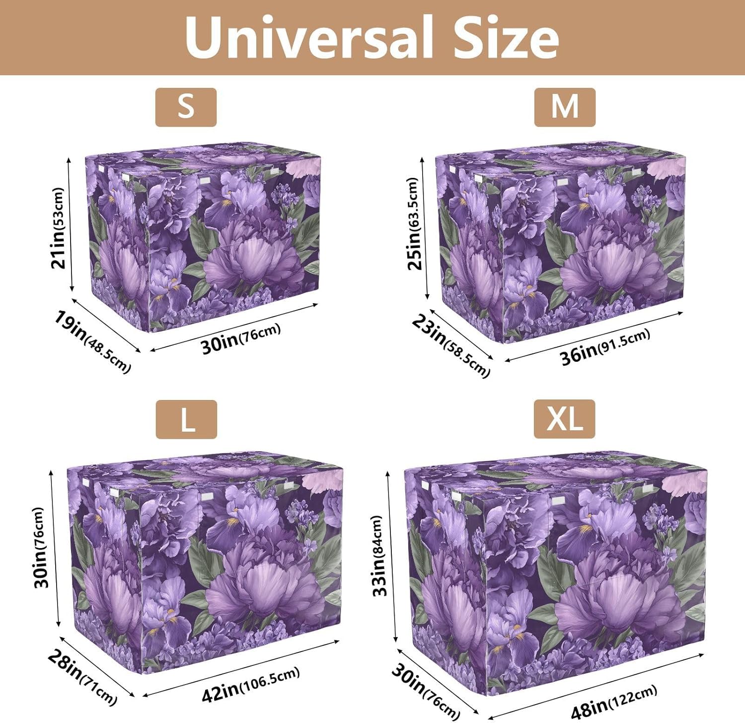 Purple Peonies Dog Crate Covers S-XL Windproof Pet Cage Cover with Openings, Reduces Barking, X-Large