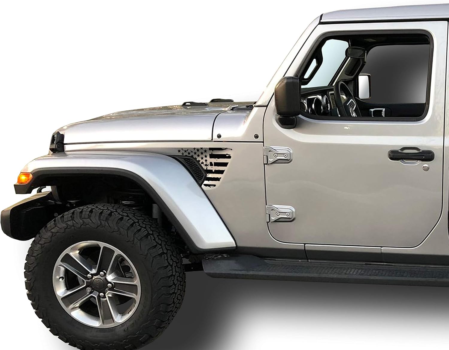 Tower Decals Matte Black Distressed American Flag Fender Vent Inlays Fits: 2018 & up Jeep Wrangler JL JT Sport Moab Sahara Altitude 0268