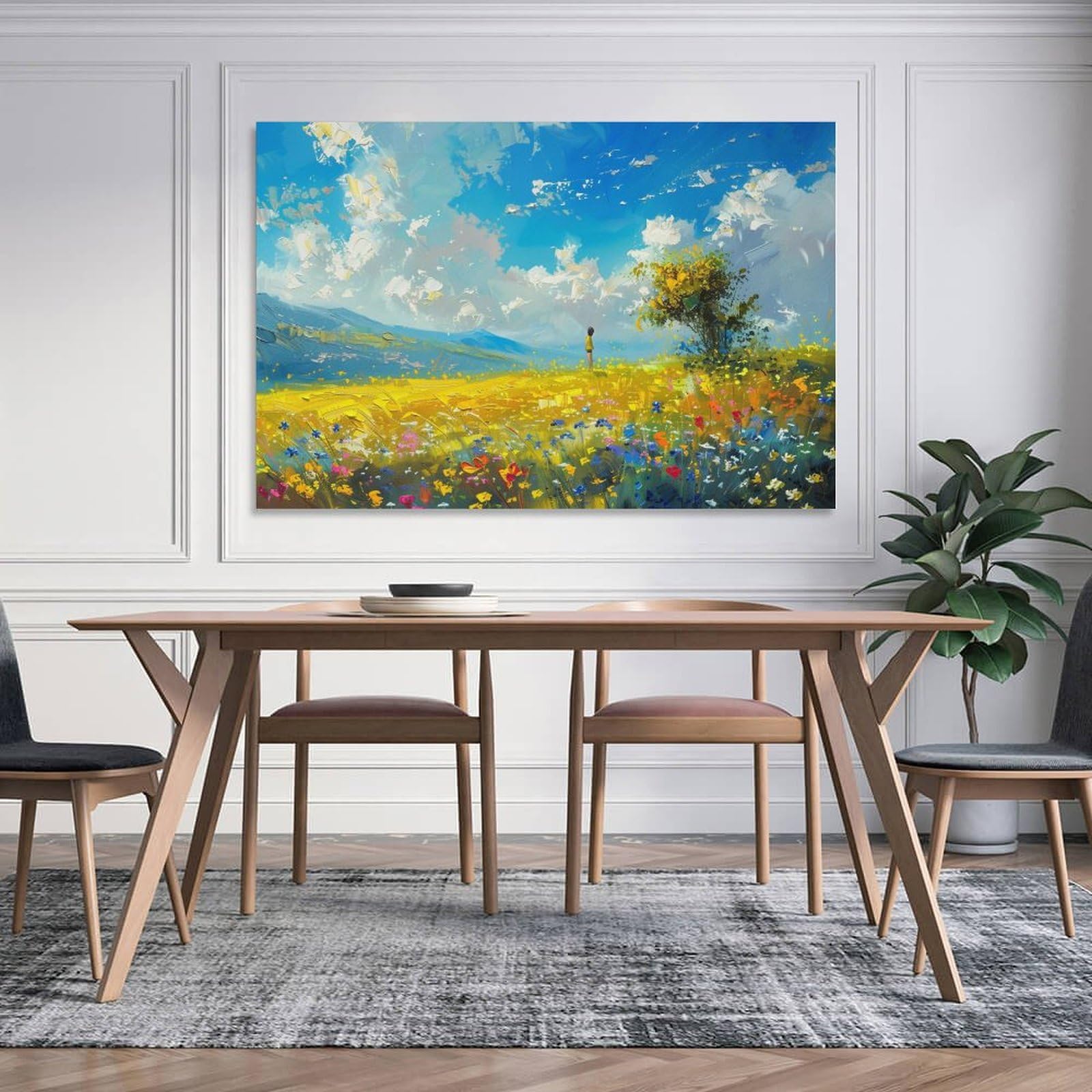 Amazon.co.jp: 絵画 春の花畑インテリア 絵画 油絵イラストアート