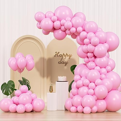 Globos rosados de 145 piezas de diferentes tamaños de 5, 10, 12 y 18 pulgadas, globos de látex redondos de color rosa, kit de arco de helio,
