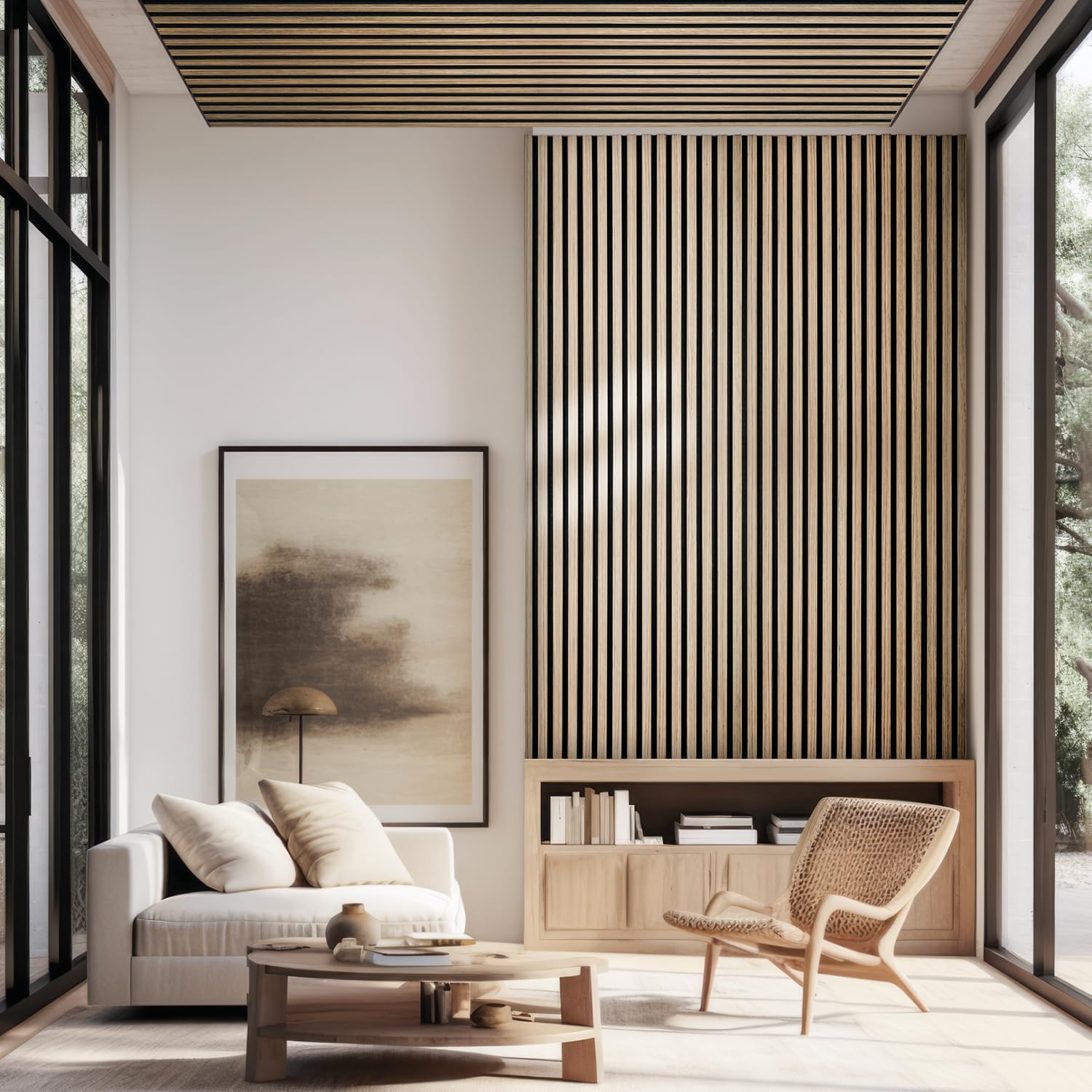 KAISER PLASTIC Panneaux acoustiques Couleur : chêne Panneaux muraux de différents formats Paroi à lamelles en bois et feutre Revêtement mural moderne (120 x 60 cm)