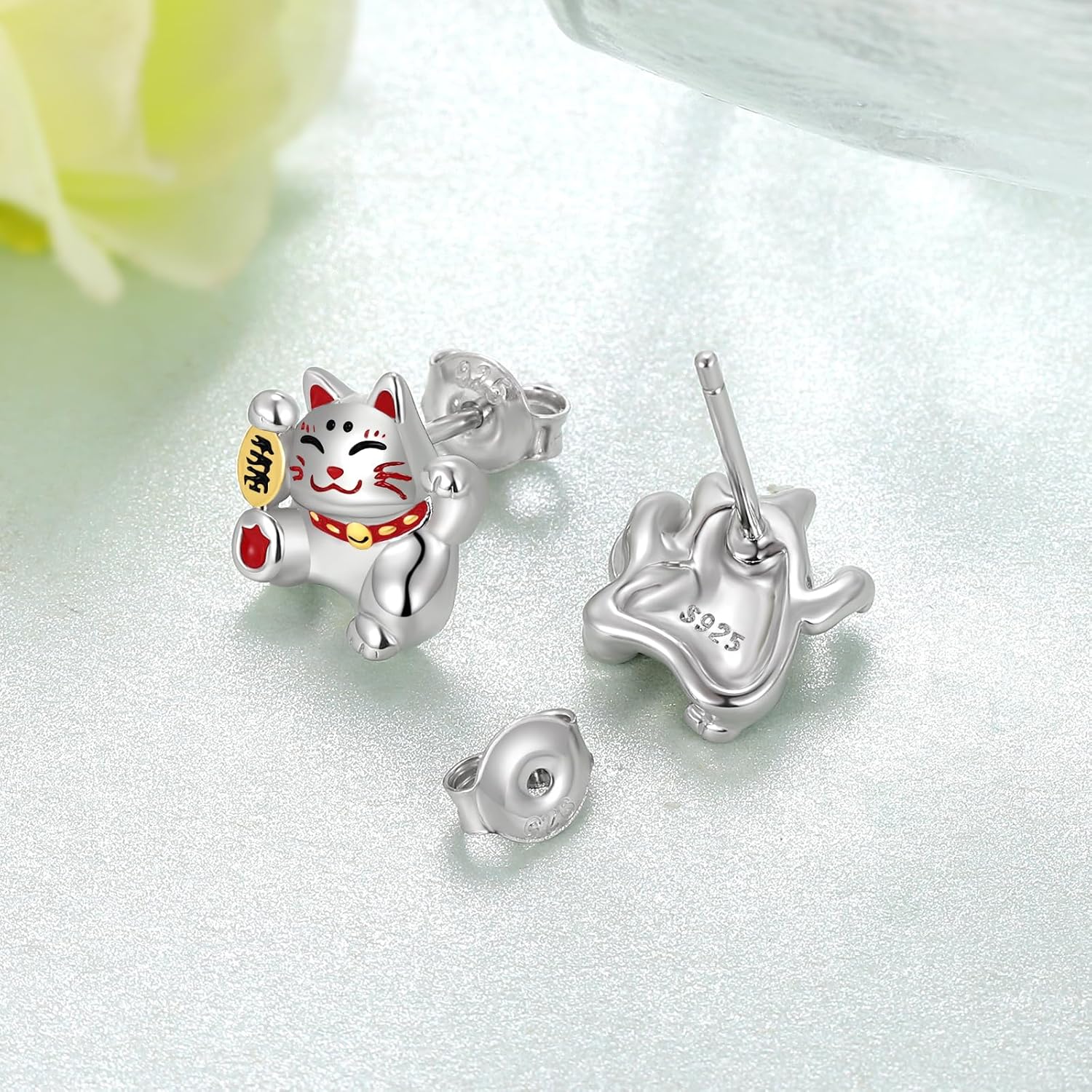 Lucky Cat Earrings 925 Sterling Silver Cute Cat Earrings Studs Maneki Neko Jewelry Gifts for Women