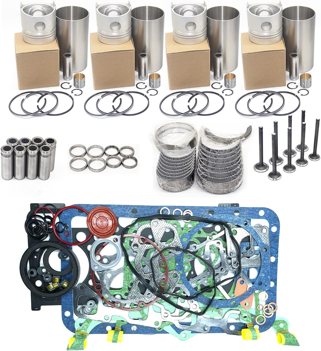 Overhaul Rebuild Kit Compatible with Isuzu 4HG1 4HG1T Engine 4.6L NPR NPR300 Truck Repair Parts Cylinder Liners Piston Valves Cylinder Liners Piston Valves Full Gasket Kit