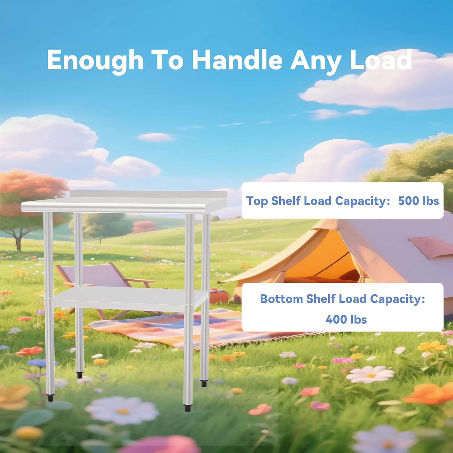 Stainless Steel Work Table with Back Panel and Undershelf,Commercial Prep Table for Kitchen,Restaurant, Garage,Workshop,Durable,Scratch & Rust Resistant,Easy to Clean (1 Undershelf, 36'')