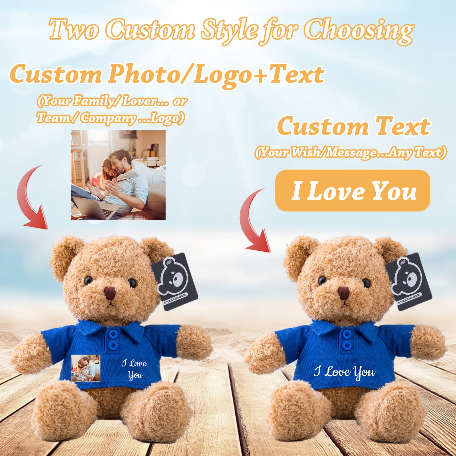 Personalized Teddy Bear With Custom Text – White Plush Stuffed Animal With Red Shirt, Great Gift For Valentine's, Birthday, Christmas (10 Inch) - View #4