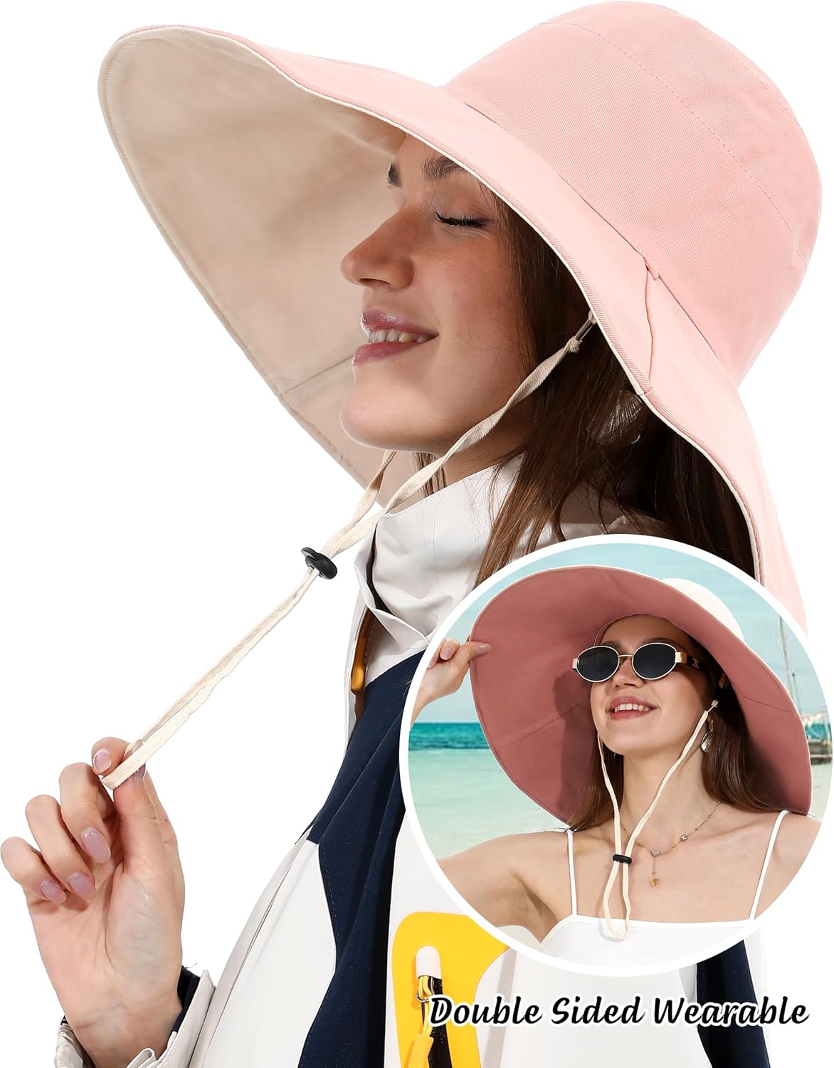 Sun Hat for Women Wide Brim Reversible Double-Sided UV Protection Cotton Fisherman Cap Summer UPF 50+ - Image 4