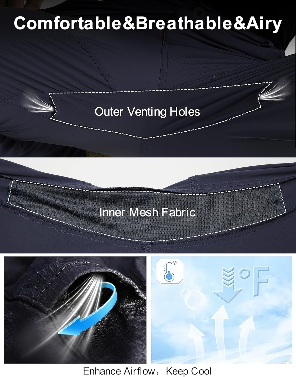 Mens Hiking Pants Lightweight Water Resistant Cargo Work Tactical Pants 6 Pockets Quick Dry Travel Outdoor - Image 3