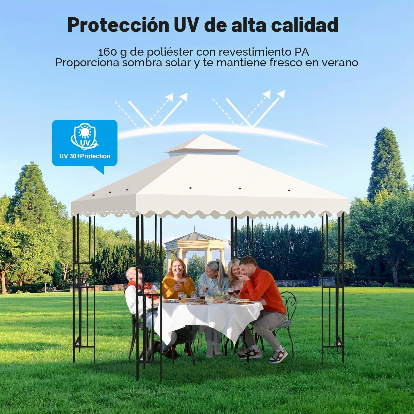 Toldo de Recambio para Pérgola 3x3 m, Techo Repuesto para Cenador de Jardín con Ventilación, Cubierta Impermeable de 2 Niveles en Poliéster 300D, Protección UV para Exteriores