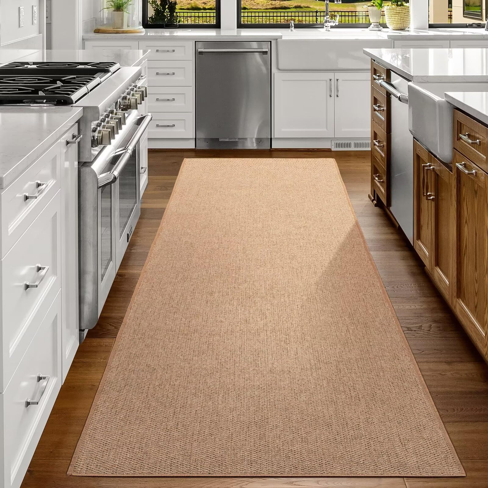 2x6 Modern Runner Rugs Washable Jute Rugs for Entryway Lightweight Woven 2' x 6' Kitchen Rug, Farmhouse Non-Slip Carpet for Bedroom Laundry Camper Home Door Decor, Natural