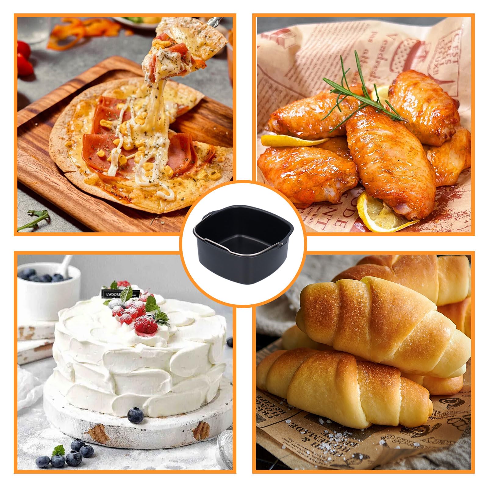 Accessori per friggitrici ad aria quadrate, teglia per friggitrici ad aria, stampi per torte, friggitrice in ferro, tortiera, accessori per friggitrice a botte per torte per HD9925(17-18cm)