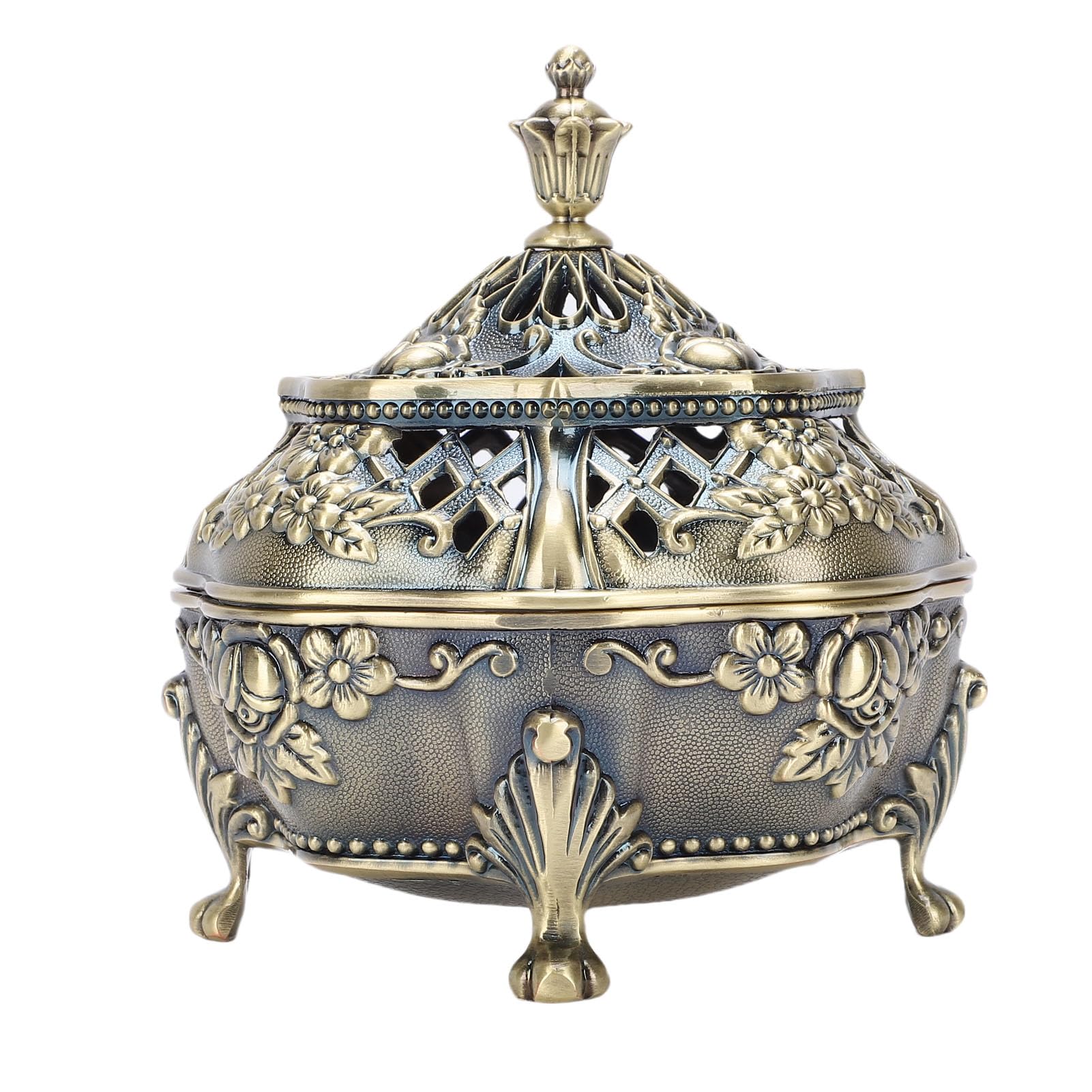 Jelquix Incense Burn Holder Elegant Zinc Alloy Cone Stand with Lid for Meditation Yoga Room 4.3 X 3.9in (Bronze)