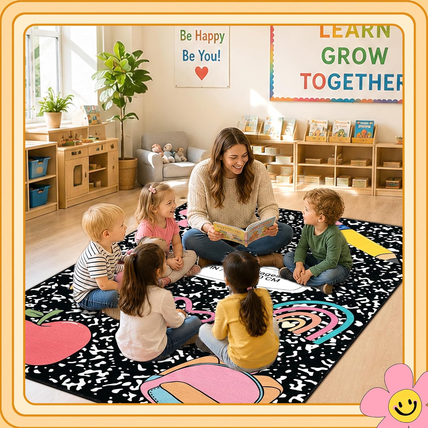 5 x 7.6 ft Large Classroom Rug,Composition Book Elementary Rug for Preschool Nursery Daycare,Educational Kids Carpet for Kindergarten,Classroom Decor Seating Carpet 7 Seats (Composition Notebook)