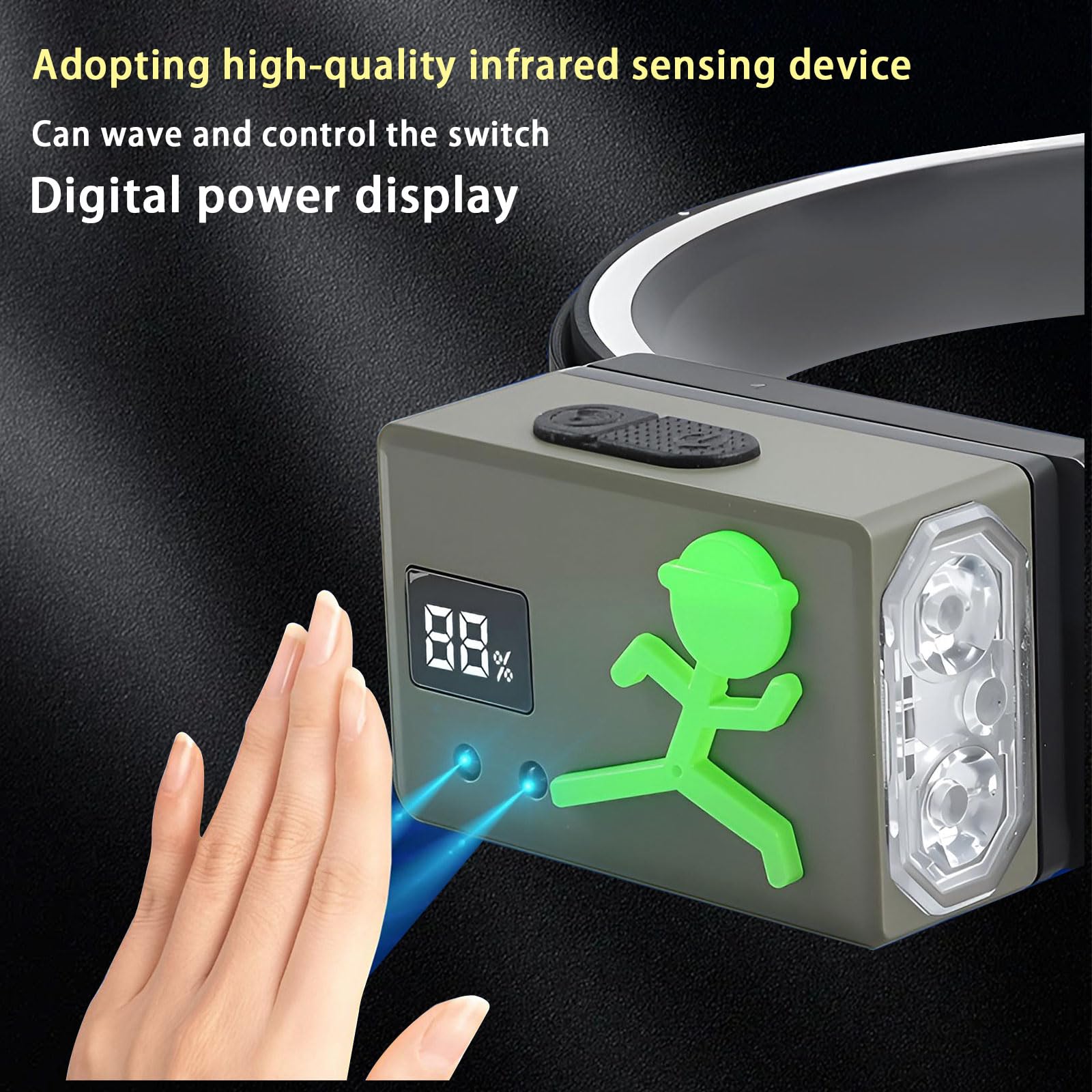 Linterna frontal LED recargable, sensor de movimiento COB de 230°, faros delanteros para frente, luz de casco duro para adultos, linterna LED para el trabajo, correr, senderismo, camping, equipo