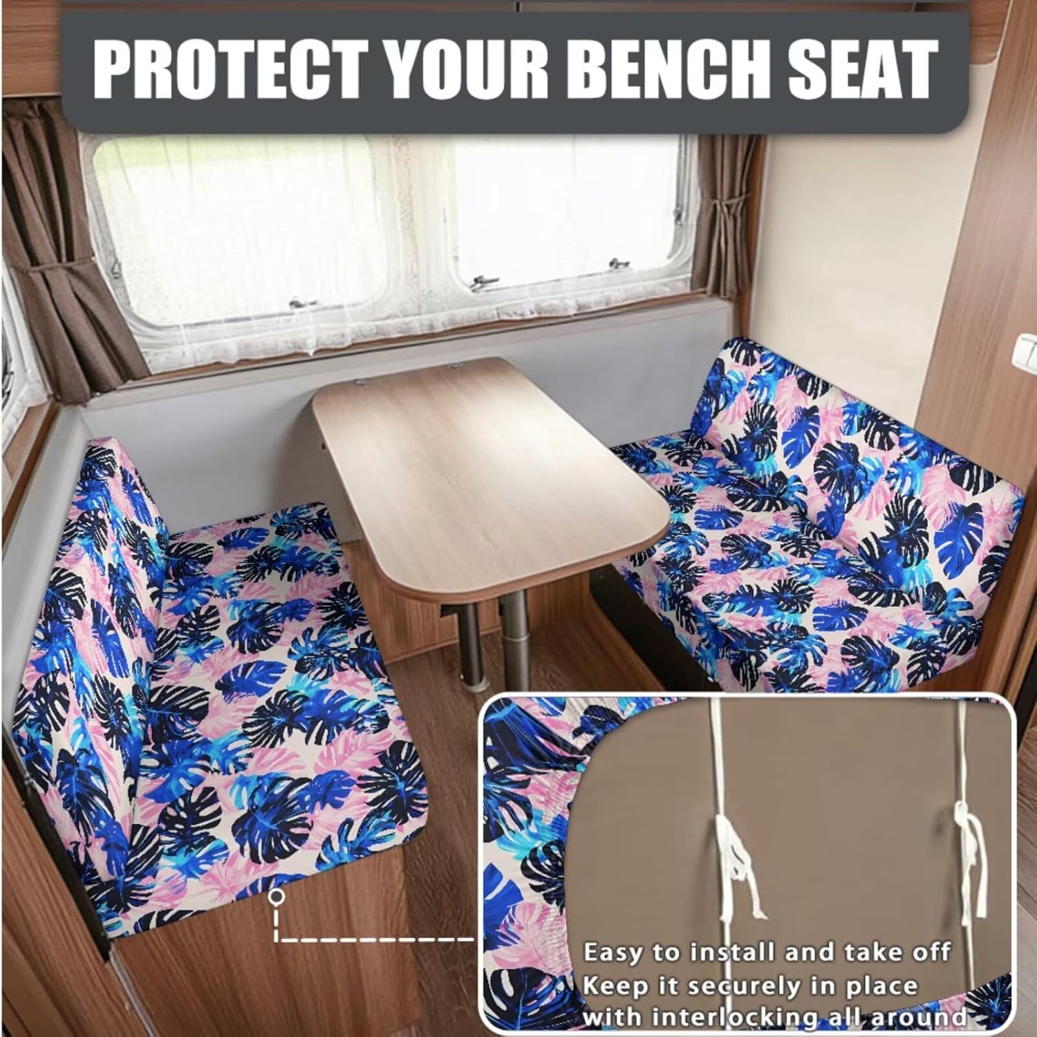 Monstera RV Dinette Cushion Covers Booth Set Elastic Camper Cushion Covers Replacement Slipcovers Washable (2 Backrest Cover & 2 Bench Cover)