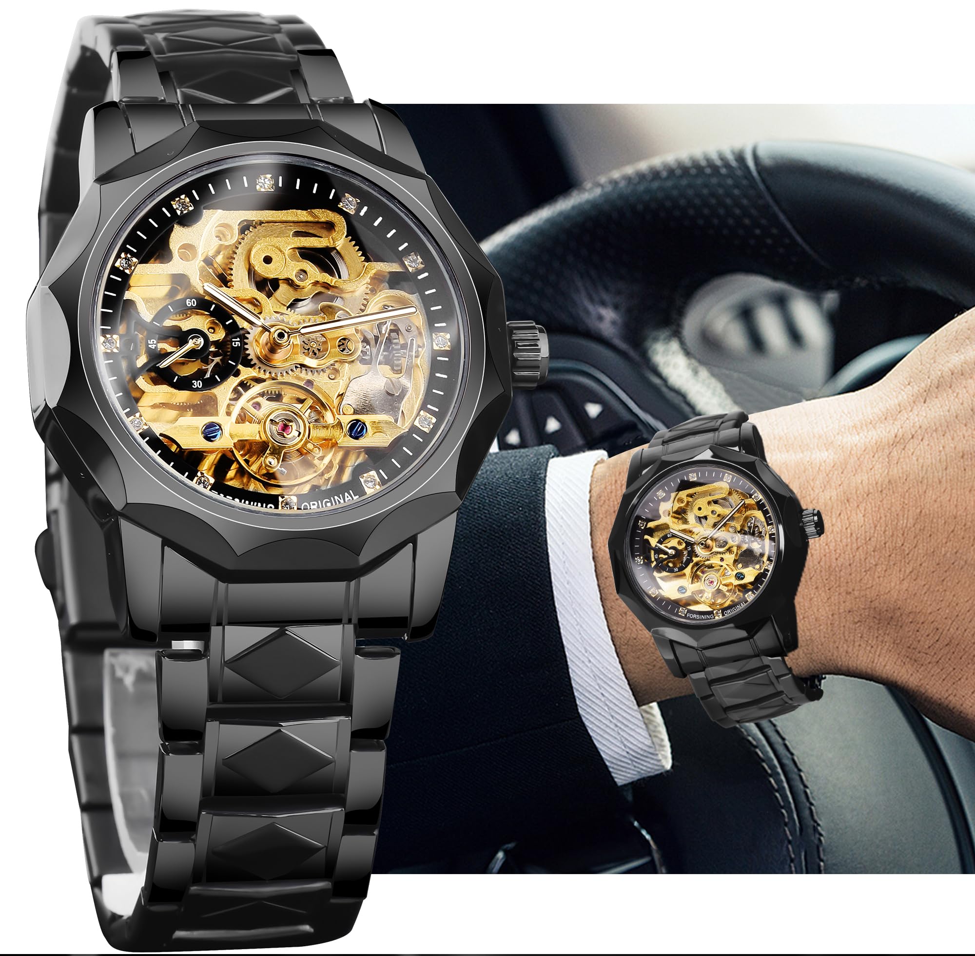 Tourbillon Design Orologio da polso da uomo analogico automatico in acciaio inossidabile