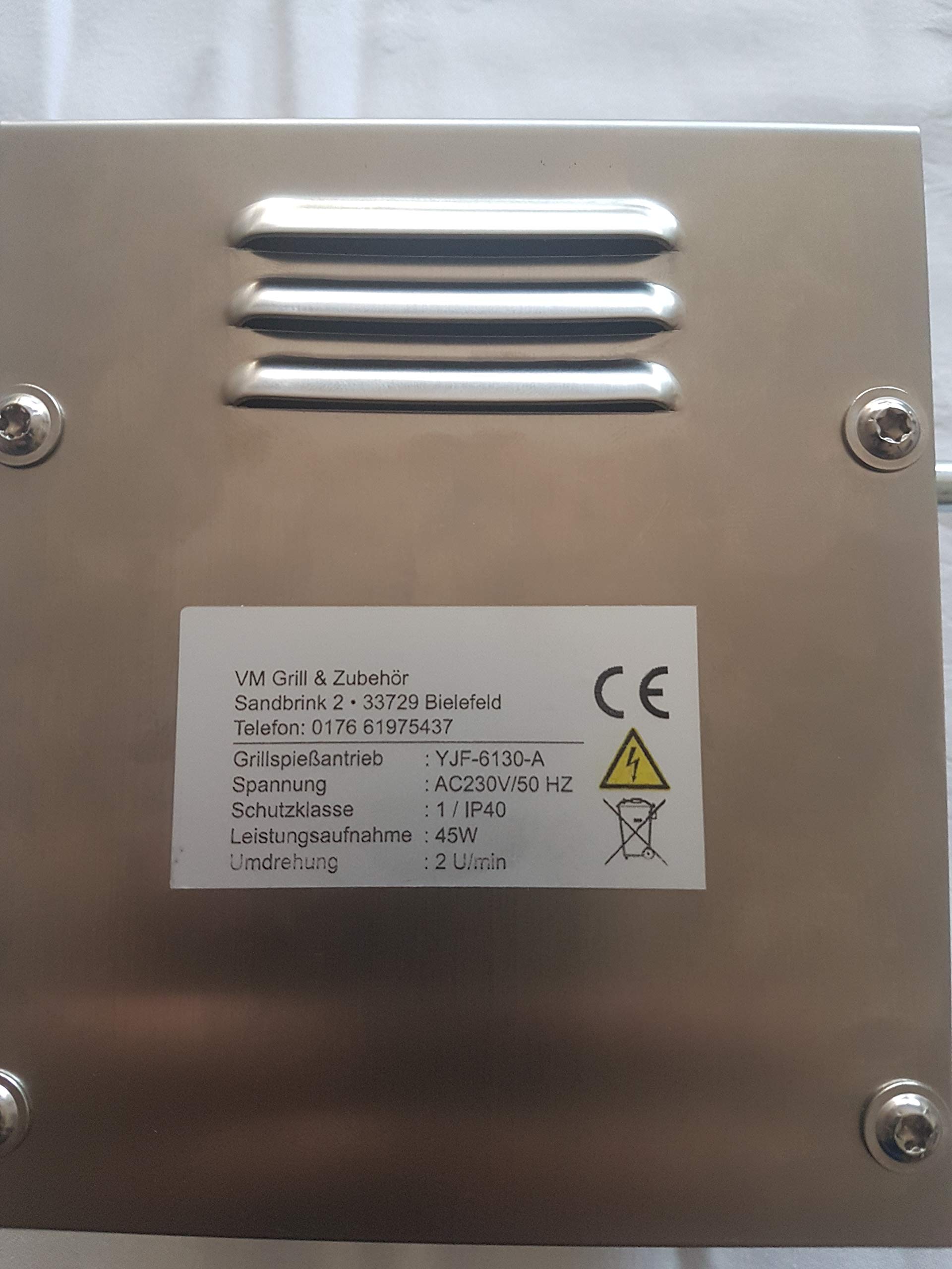 2,1 U/Min im Edelstahlgehäuse mit VA Spießbuchse,Grillmotor bis 100Kg Grillgut
