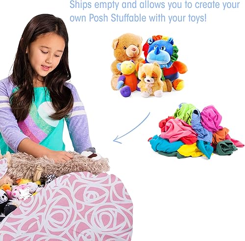 Miniatura 232 de Posh Stuffable - Sillón puff con almacenamiento para niños, contenedor de animales de peluche, organizador de juguetes de niños Lienzo Burbujas Azul