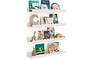 4 Pack Scalloped Wall Shelf - White Kids Floating Book Shelves