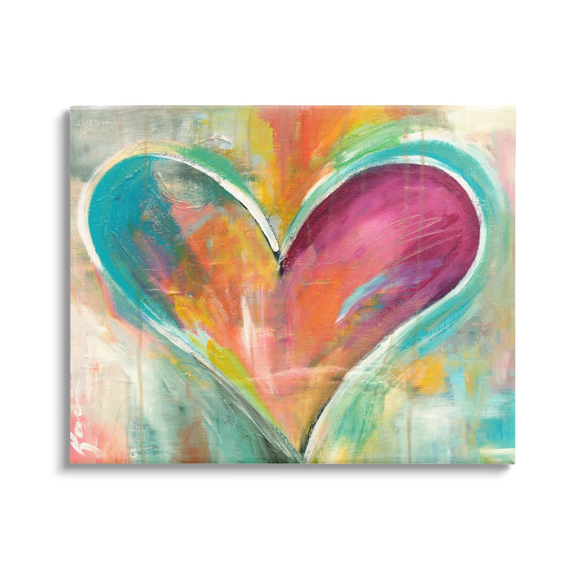 Abstract Textural Heart Painting, 36 x 48 Inch Canvas Wall Art