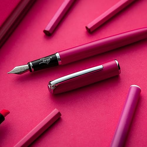 Vista 22 de ZenZoi Pluma estilográfica amarilla – Hermoso bolígrafo para mujeres, hombres. Punta fina Schmidt de escritura suave. Juego de regalo de pluma