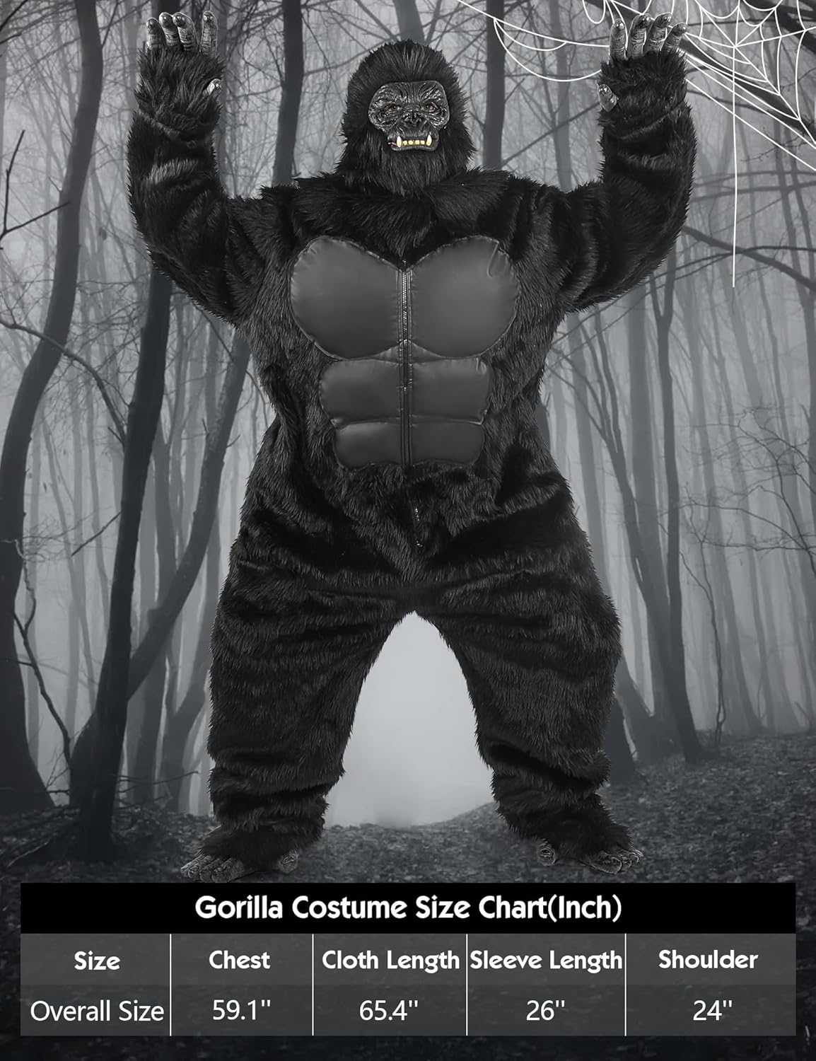 Gorilla Costume Adult Men Unisex Deluxe Onesie Suit Black Furry Gorilla Animal Jumpsuit for Halloween Carnival Cosplay Party - Image 6