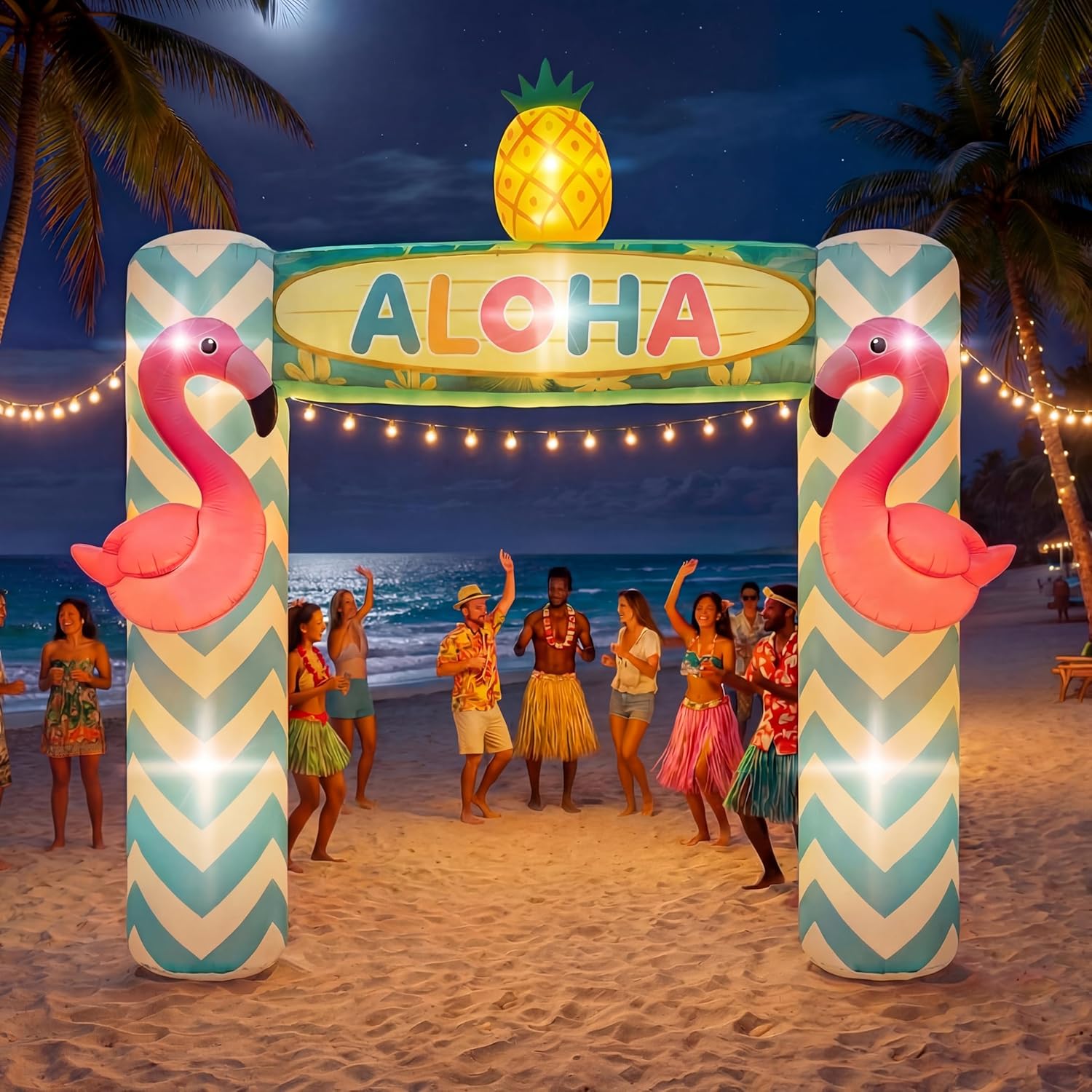 Jenaai 9.5 FT Giant Tiki Themed Inflatable, LED Blow up Tiki Arch for Party, Luau Hawaiian Tropical Beach Party Decorations for Summer Pool Yard Garden Favors Supplies