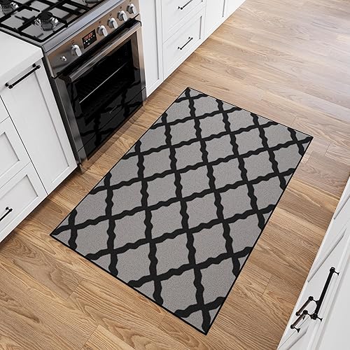 Miniatura 10 de Ottomanson Glamour Collection - Alfombra para cocina, baño y pasillo, antideslizante, diseño de enrejado marroquí contemporáneo