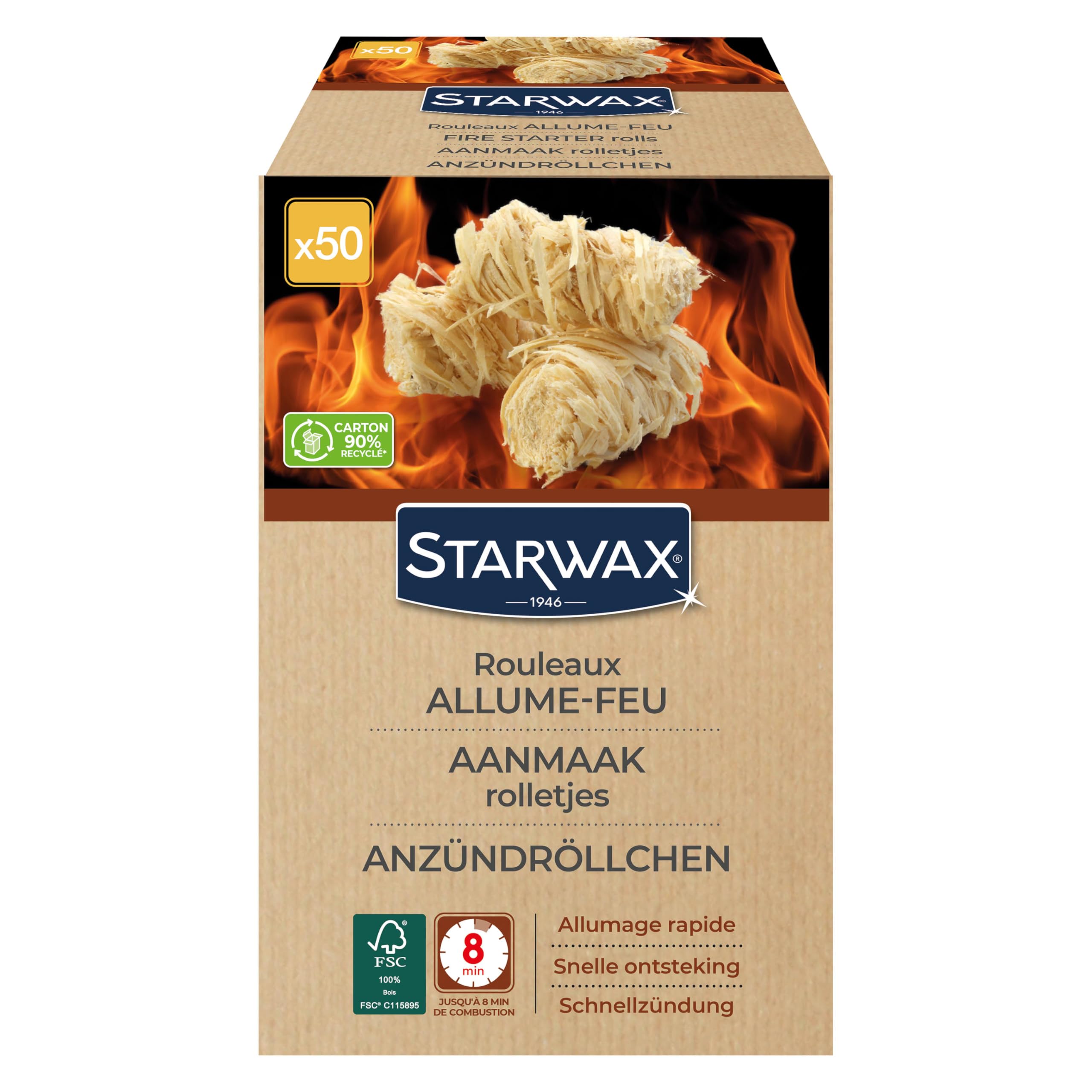 STARWAX- Anzündwolle für Grill, Kamin und Ofen - Natürliche Zusammensetzung - Schnelles Anzünden - Sauber und geruchlos - Verändert Nicht den Geschmack von Lebensmitteln - 50er-Pack