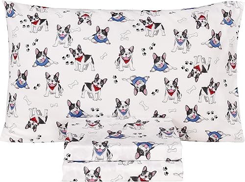 Scientific Sleep Puppy Dogs French Bulldog Cute Fun - Juego de sábanas de 100 % algodón acogedor tamaño individual, sábana encimera, sábana bajera y