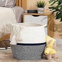 Vista 3 de KAKAMAY Cestas tejidas para almacenamiento (17"x17"), cesta grande de cuerda de algodón tejida, cesta de lavandería para bebé, cesta de lavandería