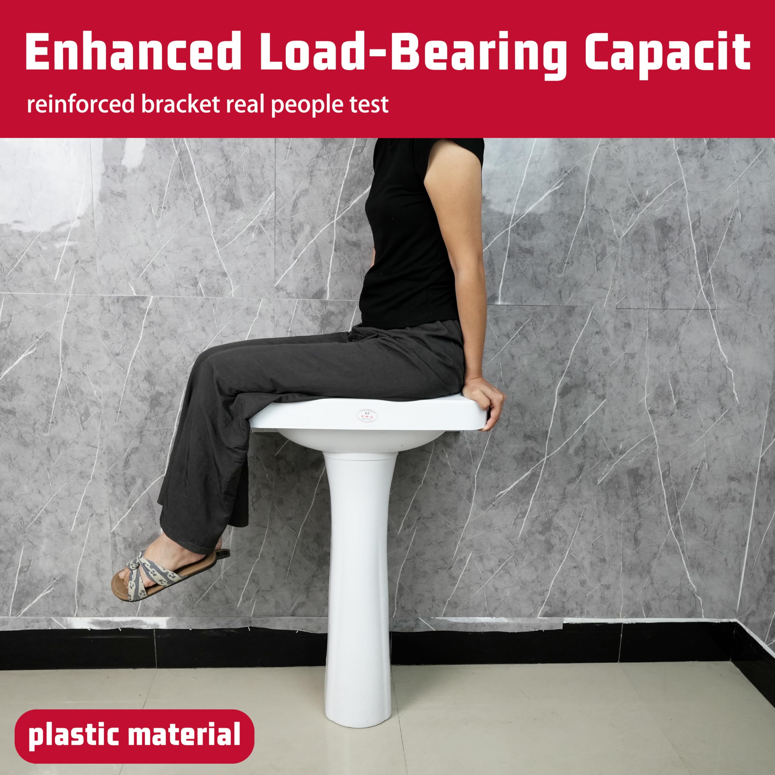Fregadero de pedestal de plástico pequeño para baño, 19.6 x 15.3 x 31.5 pulgadas de alto, instalación sin taladro, lavabo autoadhesivo con agujero para grifo para lavabo, lavabo, columna, lavabo
